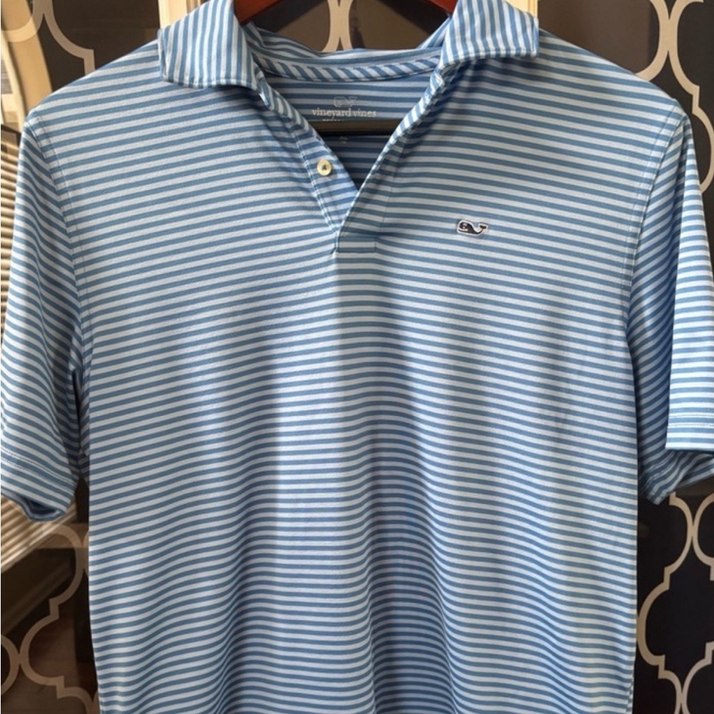 Vineyard Vines Blue Striped Kids Size XL 18 Performance Polo